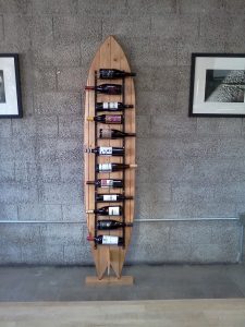 Custom wood surfboard wine rack